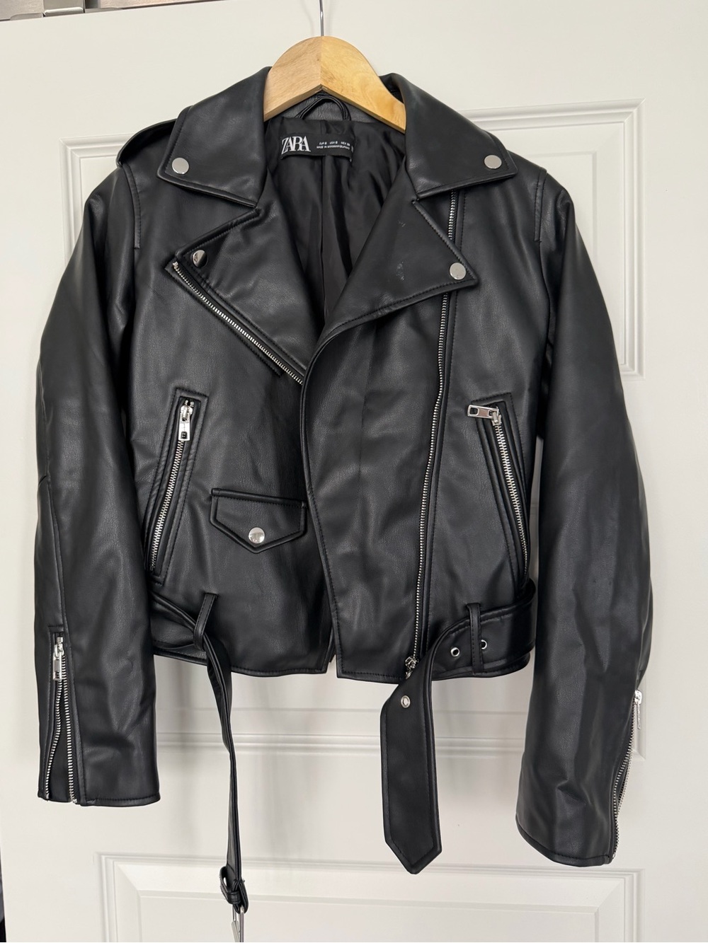 Zara Black Faux Leather Moto Bomber Jacket
